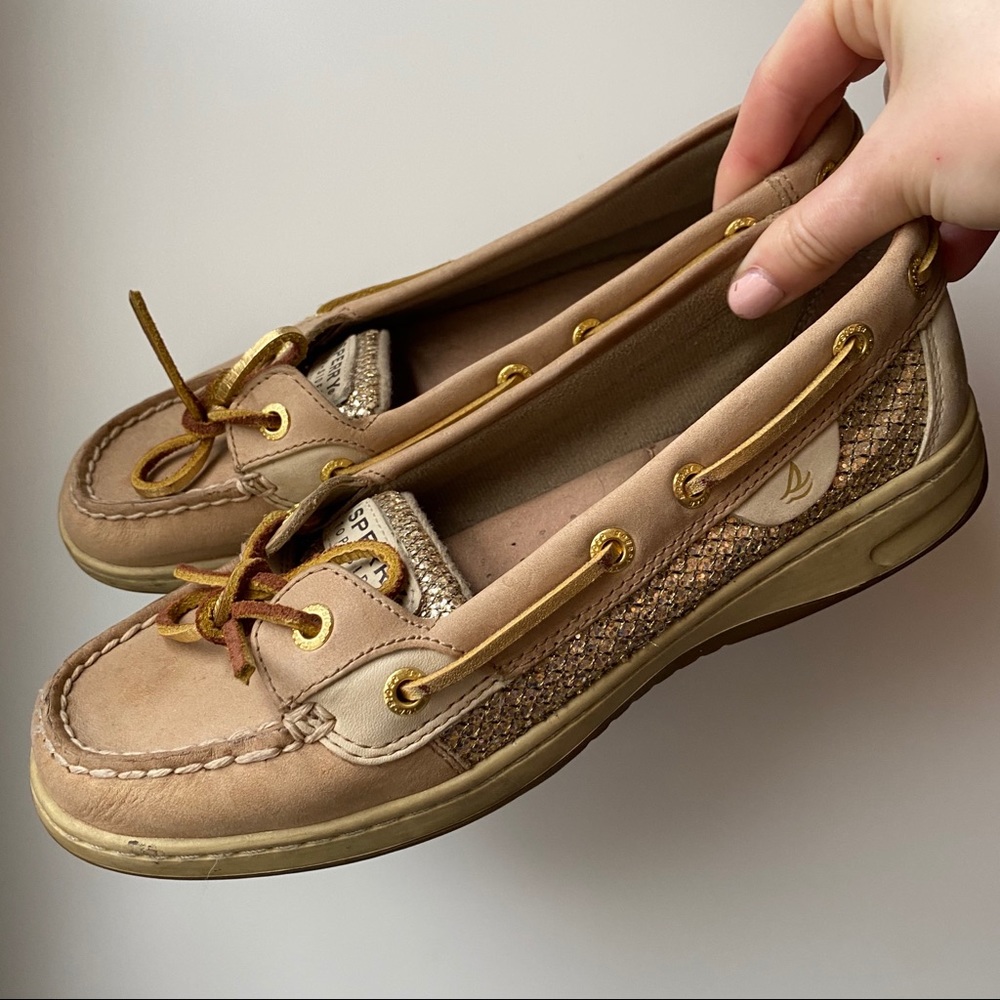 Sperry Gold Glitter Boat Shoes Sz 7